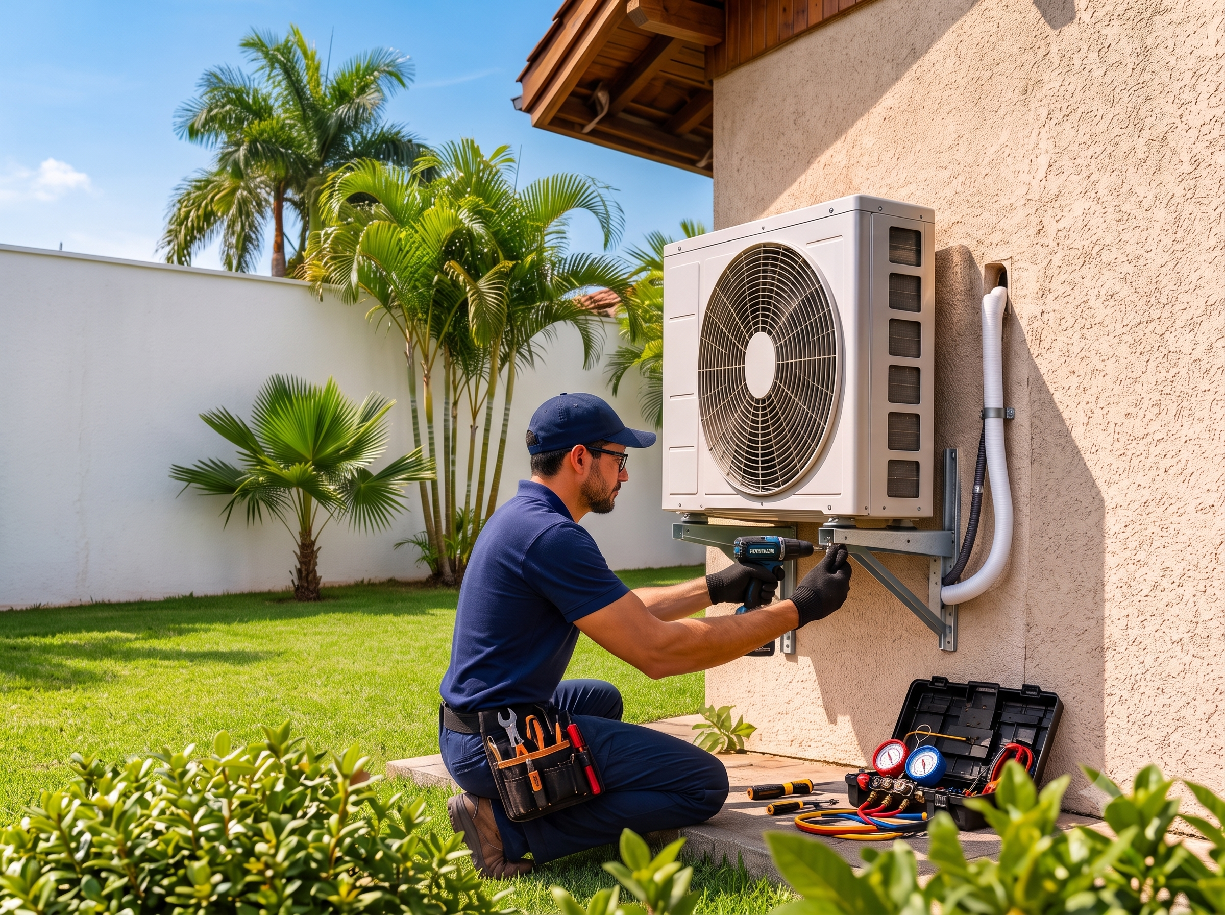 Técnico instalando ar-condicionado